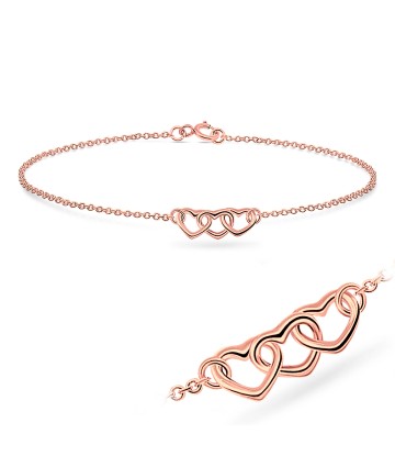 Rose Gold Plated Triple Hearts Silver Bracelet BRS-41-RO-GP